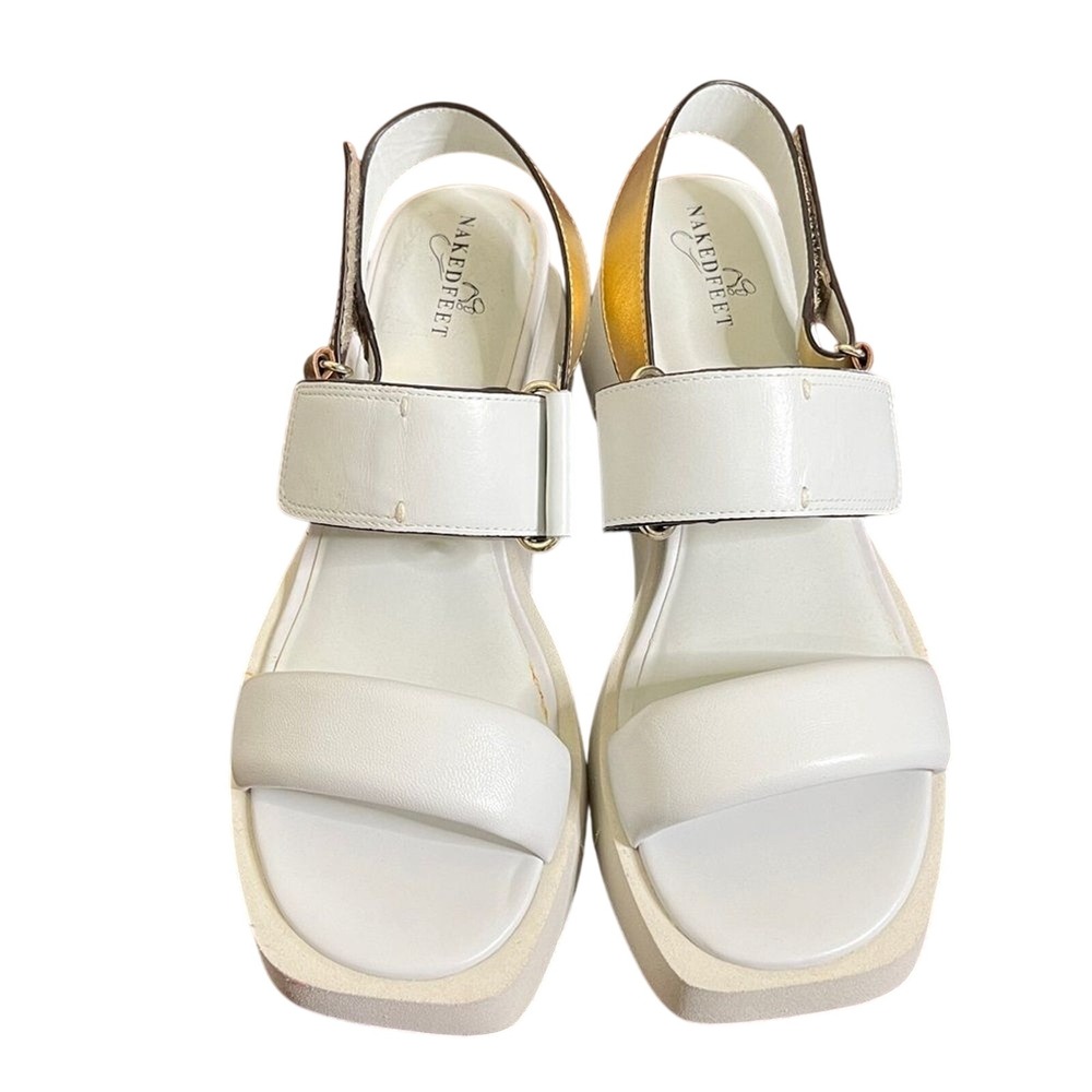 NWOB Naked Feet‎ Paradox In Chamois Leather Chunky Platform Wedge Sandals sz 10